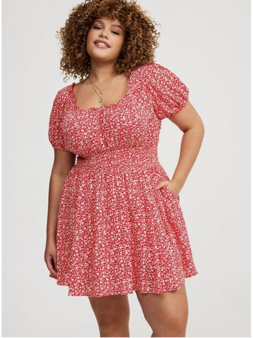 Torrid Red Floral Crinkle Gauze Puff Sleeve Romper (Sz 1X) - Picture 11 of 13